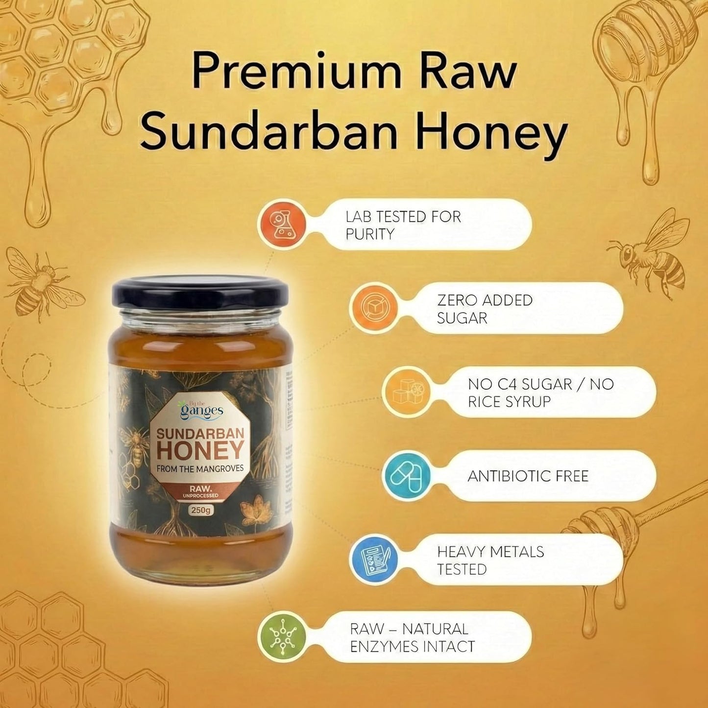 Raw Sundarban Honey | Wild Forest Honey from Mangroves | Bytheganges | 250g